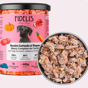 Fidelis Cerdo con trigo sarraceno, calabaza y arándanos 400g (en tarro cristal)